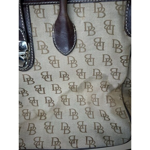 Vintage Dooney And Bourke Tan & Brown Satchel Bag With Signature Logo - Picture 2 of 11